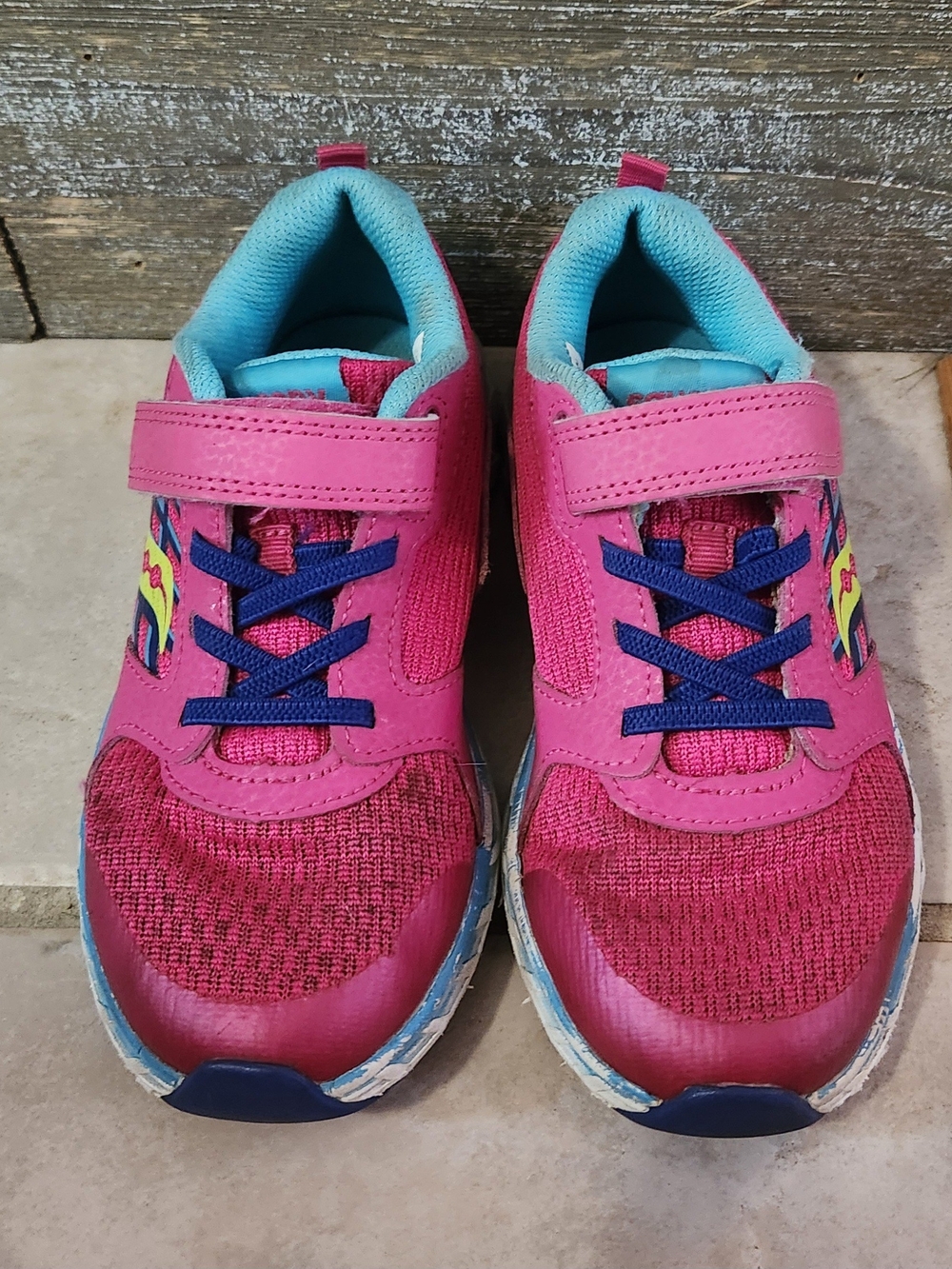 Saucony Pink and Blue Kids Velcro Sneakers